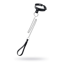 Черный узкий однослойный ошейник с серебристым поводком-цепочкой