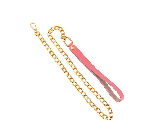 Розовый кожаный поводок с карабином для ошейника - 80 см.