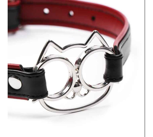 Черно-красный ошейник с мордочкой кошечки