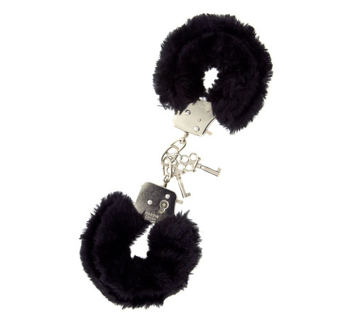 Металлические наручники с чёрной меховой опушкой
