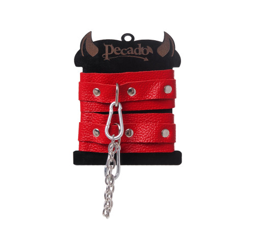 Красные кожаные узкие оковы со скруглёнными углами