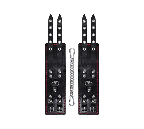 Черные кожаные оковы с двумя ремнями и контрастной строчкой