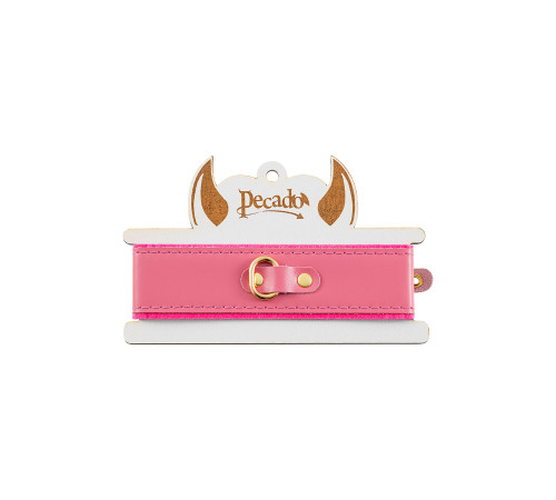 Розовый двуслойный кожаный ошейник с подкладкой из фетра