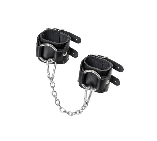 Черные кожаные наручники-браслеты с двумя ремешками