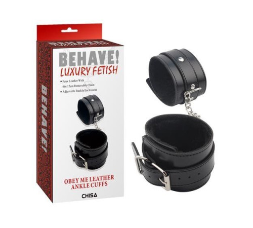 Черные оковы на ноги Obey Me Leather Ankle Cuffs