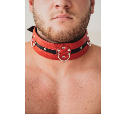 Красно-чёрный кожаный ошейник увеличенного размера