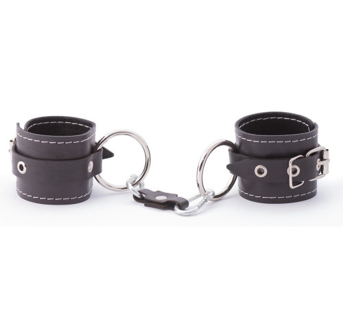 Черные кожаные наручники с контрастной строчкой