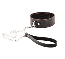 Черный широкий ошейник с красной строчкой и поводком