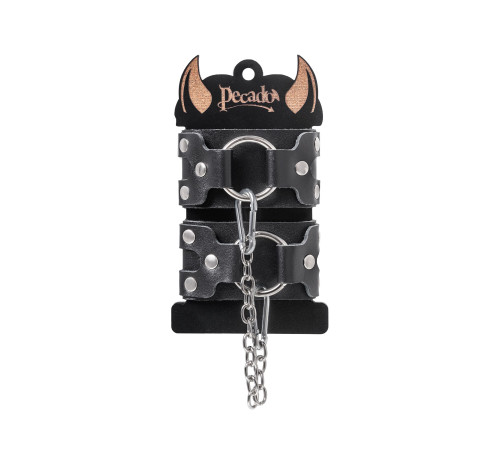 Черные кожаные наручники-браслеты с двумя ремешками