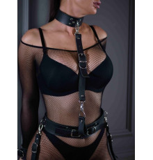 Черный кожаный ошейник с поводком Sex Game