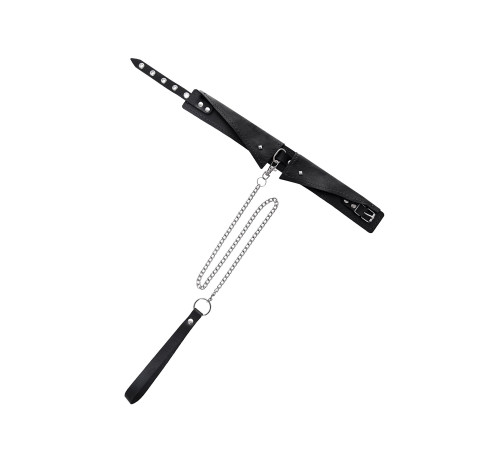 Черный кожаный ошейник-воротник с поводком