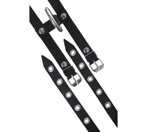 Черные однослойные кожаные оковы из двух ремешков
