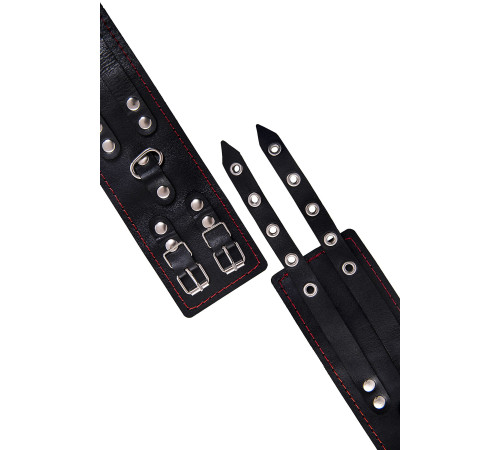 Черные кожаные оковы с двумя ремнями и контрастной строчкой