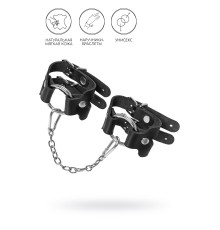 Черные кожаные наручники-браслеты из двух ремешков