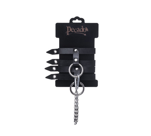 Черные однослойные кожаные оковы из двух ремешков