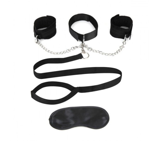 Чёрный ошейник с наручниками и поводком Collar Cuffs   Leash Set