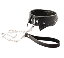 Черный ошейник-воротничок с металлическим поводком