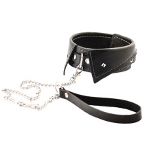 Черный ошейник-воротничок с металлическим поводком
