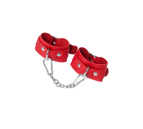 Красные кожаные наручники-браслеты со скруглёнными углами