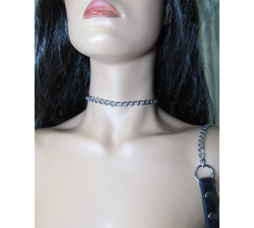 Металлический поводок с кожаной ручкой