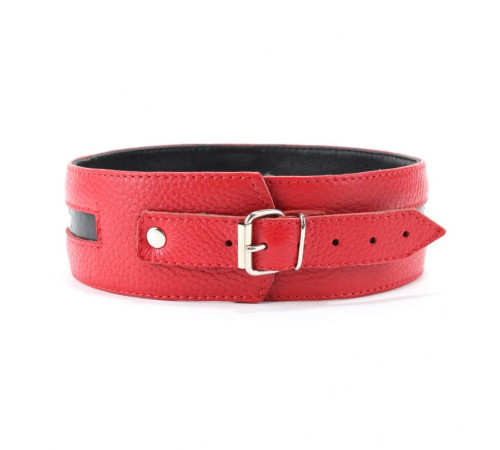 Красно-чёрный кожаный ошейник увеличенного размера