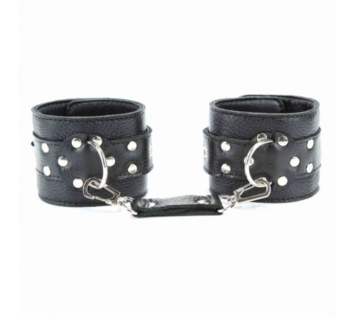 Чёрные наручники из кожи с пряжками