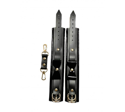 Черные наручники с бантиками из эко-кожи