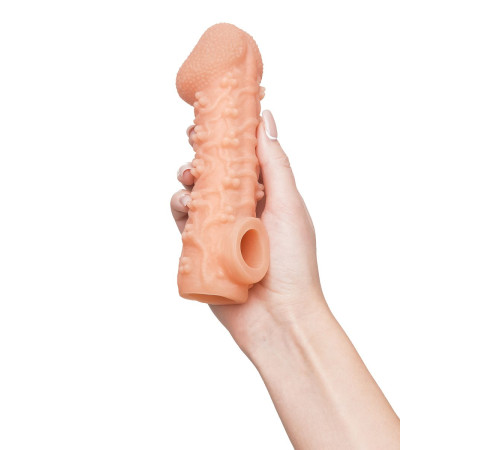 Телесная закрытая насадка с пучками шишечек Cock Sleeve 009 Size L - 17,6 см.