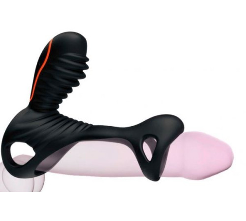 Чёрная насадка на фаллос Gladiator + LRS  с трехкнопочным пультом управления