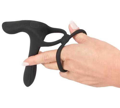 Черная насадка на член с вибрацией Couple’s Vibrator