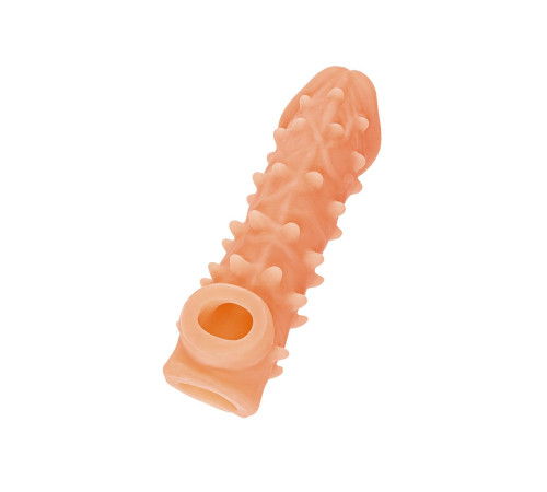 Телесная закрытая насадка с пупырышками Cock Sleeve 005 Size S - 13,8 см.