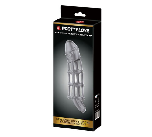 Серая силиконовая насадка на пенис с рельефом и подхватом - 17 см.