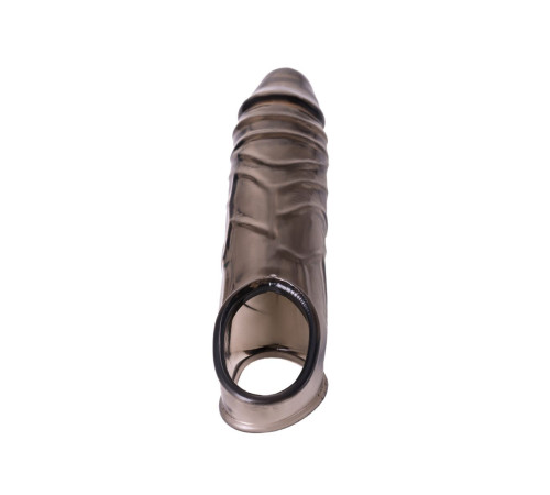 Дымчатая фаллическая насадка с подхватом и закрытой головкой - 16,2 см.