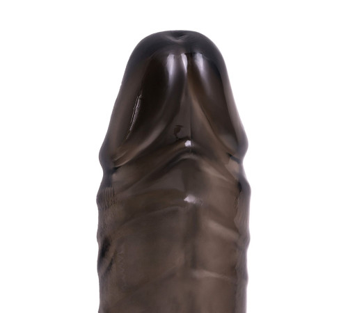 Дымчатая фаллическая насадка с подхватом и закрытой головкой - 16,2 см.