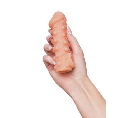 Телесная закрытая насадка с шариками Cock Sleeve 010 Size S - 13,8 см.