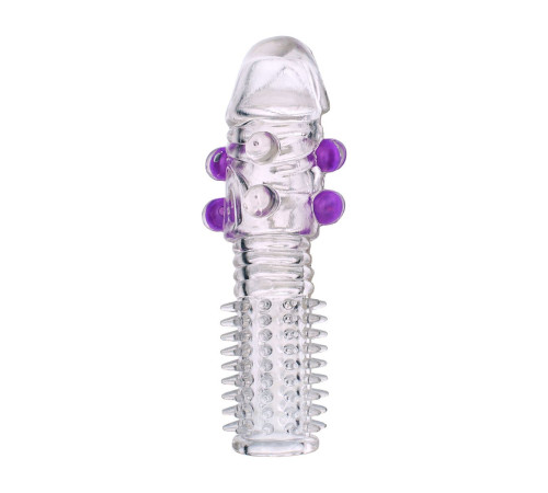 Гелевая прозрачная насадка с шариками и шипами - 14 см.