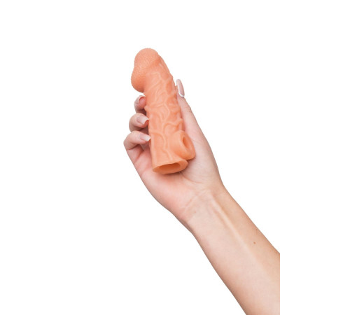 Телесная закрытая насадка с венками Cock Sleeve 006 Size S - 13,8 см.