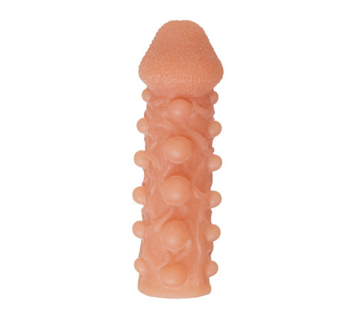 Телесная закрытая насадка с шариками Cock Sleeve 010 Size L - 17,6 см.