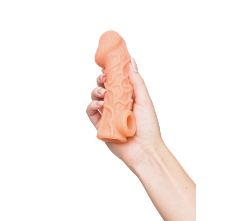 Телесная закрытая насадка с венками Cock Sleeve 006 Size M - 15,6 см.