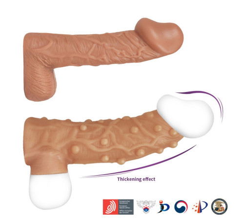 Телесная насадка с пупырышками и открытой головкой Nude Sleeve M - 12 см.