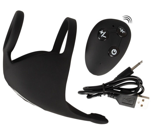 Черная вибронасадка для эрекции и стимуляции мошонки Cock ring with RC ball massager