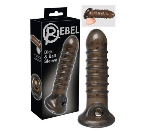 Насадка на пенис Rebel smoke с рёбрышками и отверстием под мошонку
