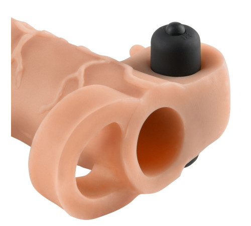 Телесная вибронасадка с кольцом Vibrating Real Feel 2 Extension - 16 см.