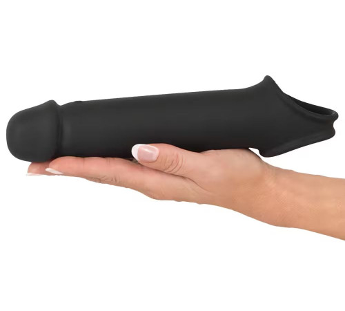 Черная вибронасадка для пениса с хомутом для мошонки и пультом ДУ Remote Controlled Penis Extension