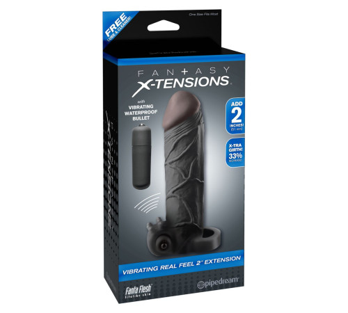 Чёрная вибронасадка с кольцом Vibrating Real Feel 2 Extension - 16 см. Чёрная вибронасадка с кольцом Vibrating Real Feel 2 Extension - 16 см.