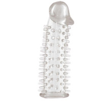 Прозрачная насадка на половой член с закрытой головкой и шипами - 12,5 см.