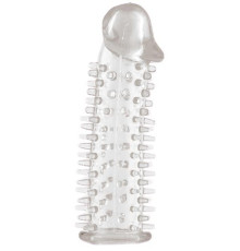 Прозрачная насадка на половой член с закрытой головкой и шипами - 12,5 см.