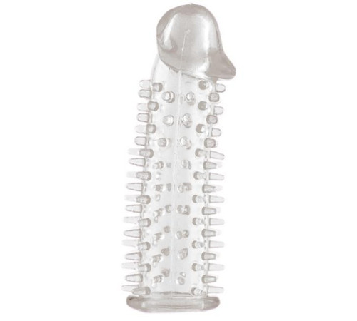 Прозрачная насадка на половой член с закрытой головкой и шипами - 12,5 см.