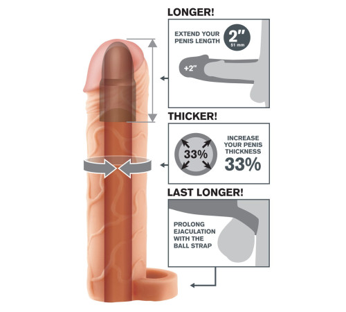 Телесная насадка с кольцом Perfect 2  Extension with Ball Strap - 19 см.