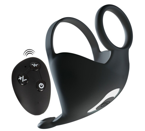 Черная вибронасадка для эрекции и стимуляции мошонки Cock ring with RC ball massager